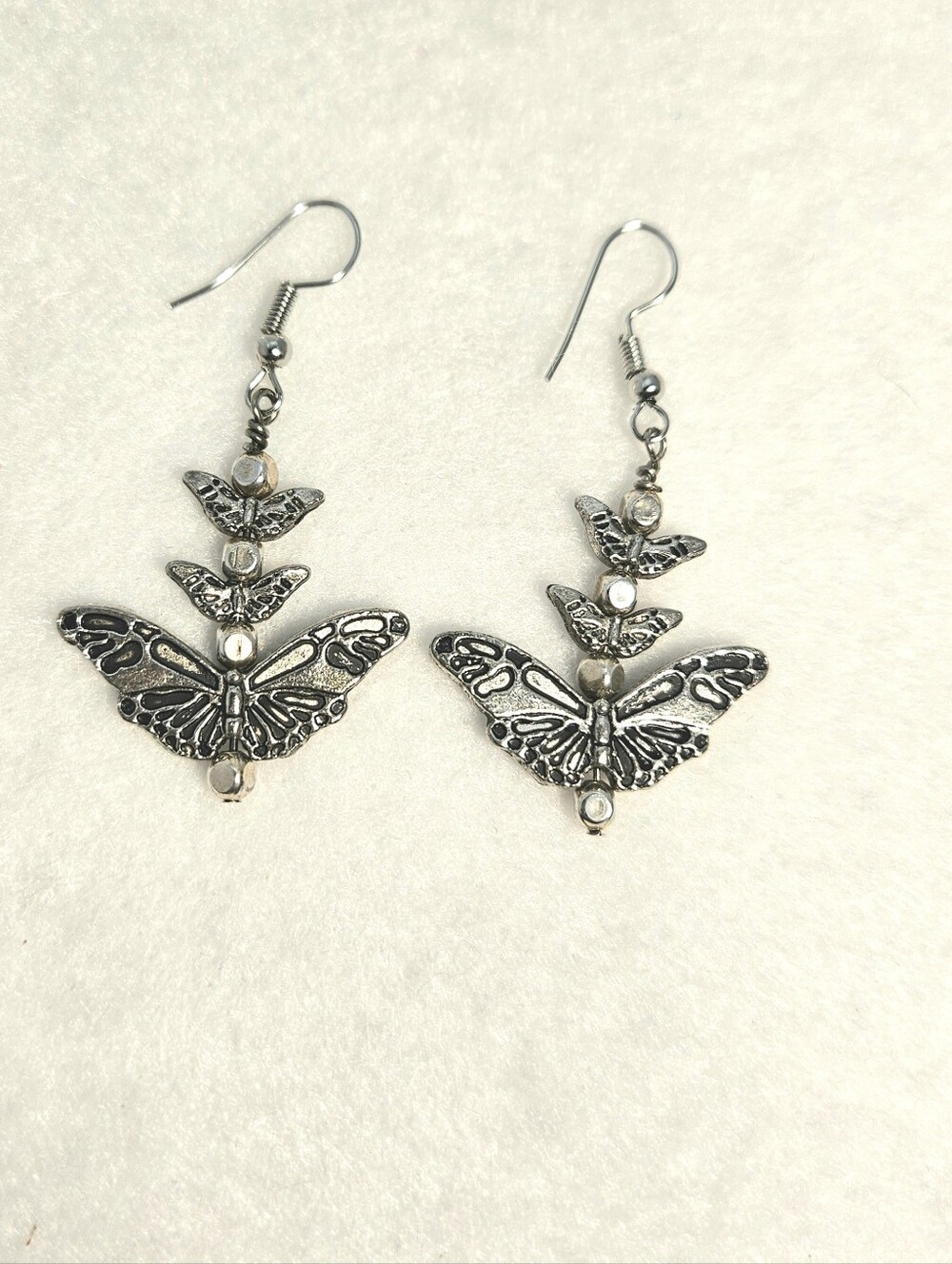 Whimsical Silver-Toned Butterfly Charm Dangling Handcrafted Earrings